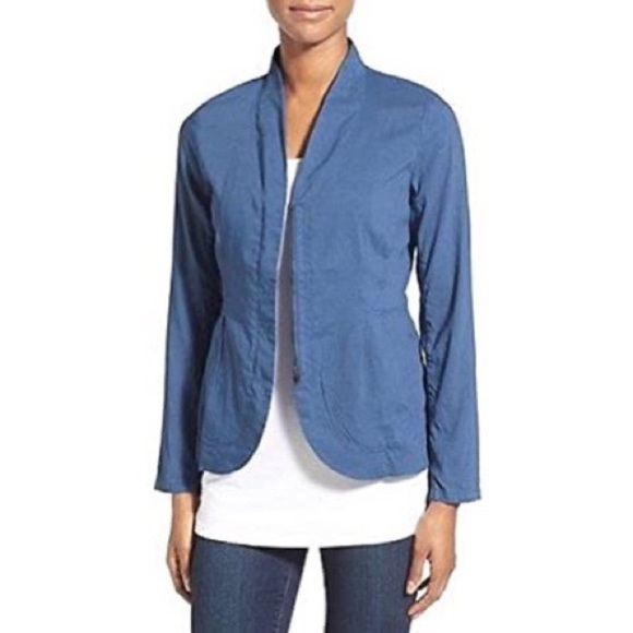 [Eileen Fisher] Blue Organic Linen Peplum Jacket - Picture 1 of 7